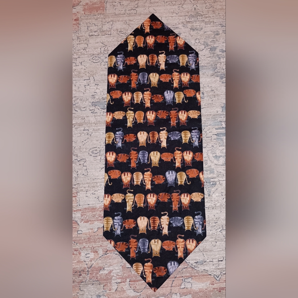 Cat Print Handmade Black Orange Print Table Top Runner